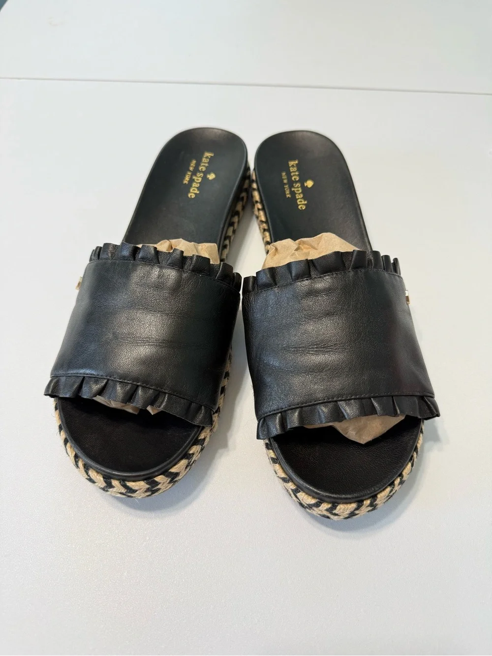 kate Spade Zahara Leather Sandals Black Slide Espadrille Platform Size 9.5 - Picture 3 of 16